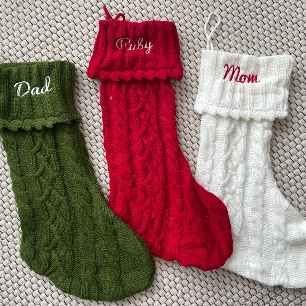 Holiday Christmas stockings: Dad Mom Ruby